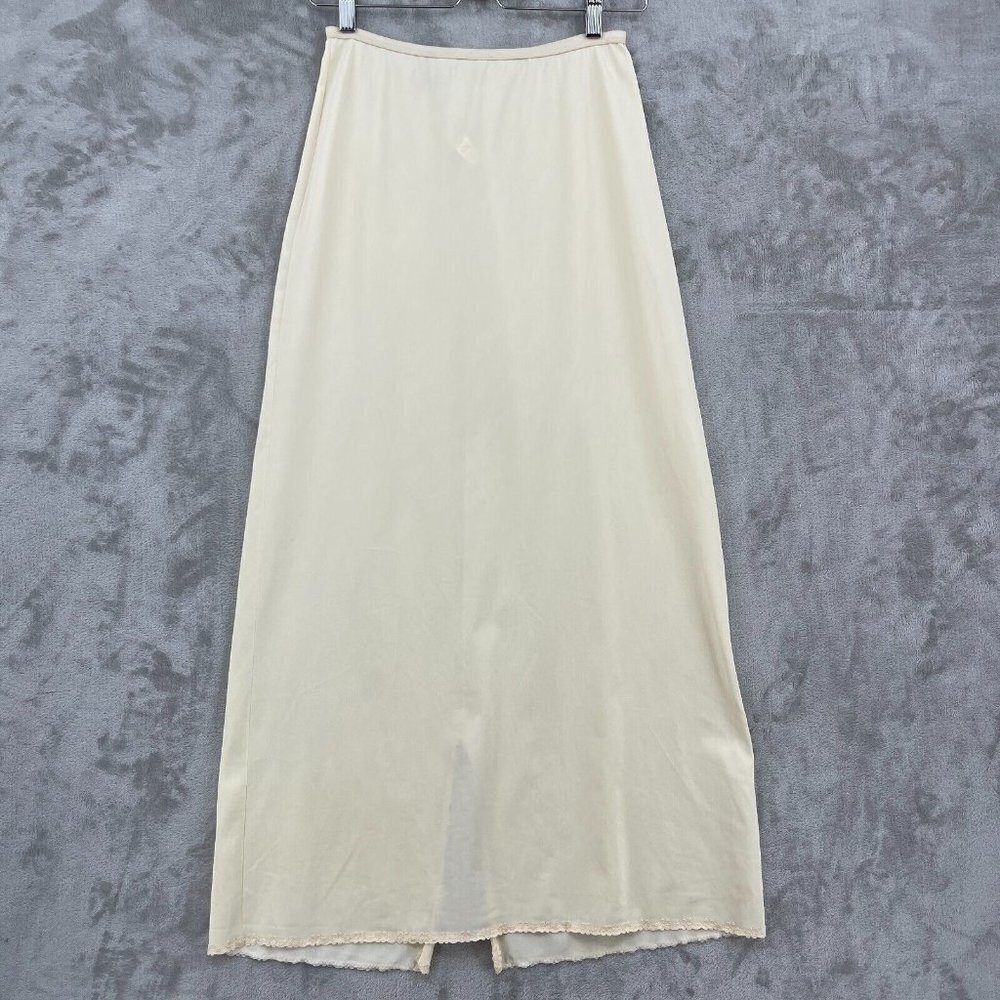 Olga Vintage 70s Maxi Length Long Back Slit Nylon Slip Ivory USA Made
